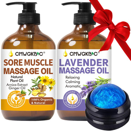 Massage Oil for Massage Therapy,Lymphatic Drainage-Ginger Oil Sore Muscle Arnica Oil&Lavender Oil Relaxing Massage Oils for Date Night,Massage Ball,Body Oil for Women,Mens Gifts,Birthday Gifts for Men