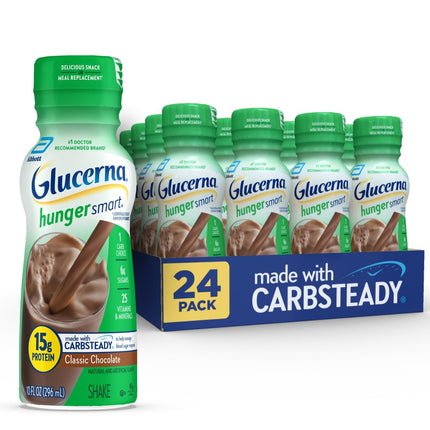 Glucerna Hunger Smart Diabetes Care Shake, Classic Chocolate, Diabetic Meal Replacement to Support Blood Sugar Management, 15g Protein, 180 Calories, Ready to Drink, 10 Fl Oz, 24 Pack
