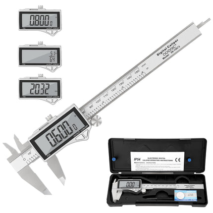 Adoric Digital Caliper, Caliper Measuring Tool Stainless Steel Vernier Caliper Digital Micrometer with Large LCD Screen, Easy Switch from Inch Metric Fraction, 0-6" Caliper Tool for DIY/Household