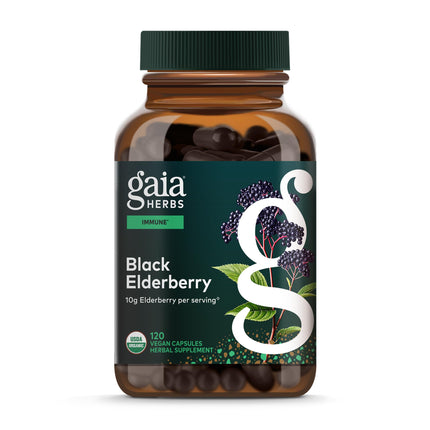 Gaia Herbs Black Elderberry - Daily Immune Support Supplement to Help Support Wellness - with Black Elderberries & Acerola Fruit for Antioxidant Support* - 120 Vegan Capsules (60 Servings)