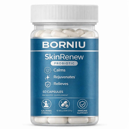 NutraNeo Borniu SkinRenew Probiotic for Gut and Skin Support, 5 Targeted Probiotic Strains Plus Inulin Prebiotic Fiber, Vegan, Non-GMO, 60 Capsules(1pc)
