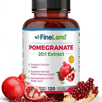 FineLand Pomegranate Extract 20:1, 40% Ellagic Acid Standardized, Antioxidant Supplement for Cellular & DNA Health, 120 Veg Capsules, 4-Month Supply