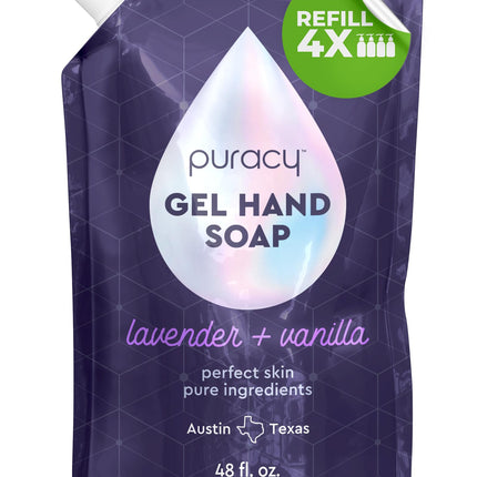 Puracy Organic Hand Soap, Professional Hand Washers We've All Become, Moisturizing Natural Gel Hand Wash Soap, Liquid Hand Soap Refills for Soft Skin (Refill Lavender & Vanilla, 48 Ounce)