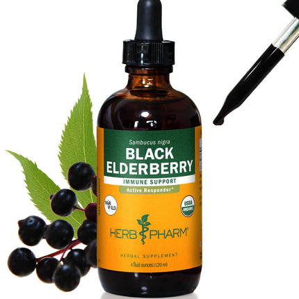 Herb Pharm Certified Organic Black Elderberry Liquid Extract Drops for Immune System Support, Organic Cane Alcohol, 4 Oz