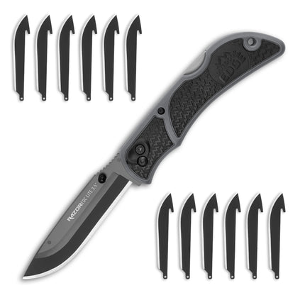 OUTDOOR EDGE 3.5" RazorLite EDC Pocket Knife (Obsidian Black), with Replaceable Blades and Clip, Perfect Carry Knive for Camping, Hunting and Survival, Includes 12 Black Steel Drop Point Blades