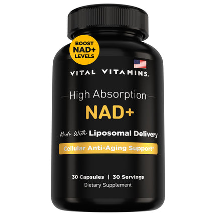 Vital Vitamins NAD Supplement - NAD+ (Nicotinamide Adenine Dinucleotide) for Men & Women - Made with Liposomal Delivery - Cellular Anti-Aging Support, Energy, Focus - 30-Day Supply