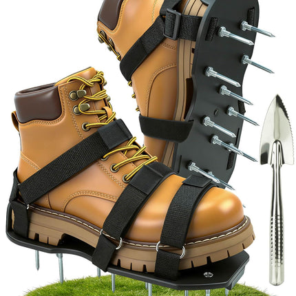 Lawn Aerator Shoes for Grass, Pre-Assembled Heavy Duty Aerator Lawn Tool with Hook and Loop Straps, One Size Fits All Spiked Shoes for Effectively Aerating Yard Garden Lawn Patio Soil, No Installation