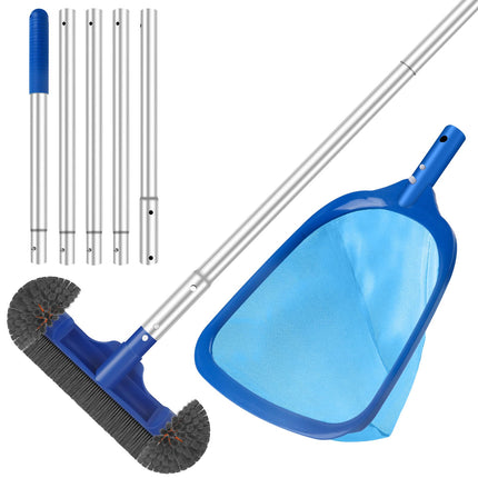 Swimming Pool Cleaning Kit Including 12.5 in Pool Brush Head,Ultra Fine Mesh Pool Leaf Skimmer Net with 76.5 in Aluminum Pole for Remove Debris and Dirt