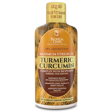 Tropical Oasis Liquid Turmeric Curcumin w/Bioperine - 1650mg Maximum Strength Turmeric Supplement with Black Pepper & Vitamin C - 98% Absorption Rate - 32oz