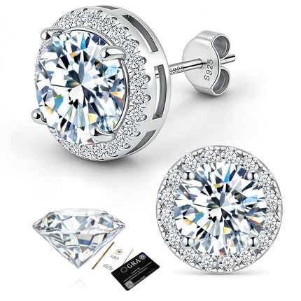 Moissanite Halo Earrings Stud, 925 Silver Stud Earring for Women Men