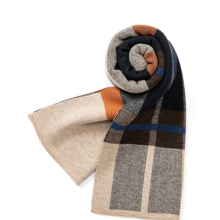 Villand Australian Merino Wool Tartan Knitted Scarf for Men, Plaid Winter Warm Thick Soft Neckwear with Gift Box, 12" W x 70" L (Camel Orange Tartan)