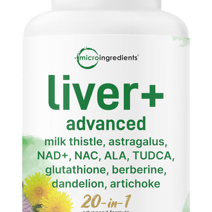 Liver Advanced+, 240 Veggie Capsules | 20-in-1 Complex with Milk Thistle, Dandelion, NAD, NAC, ALA, TUDCA, Glutathione, Artichoke, Turmeric, & Astragalus | Non-GMO, Gluten Free