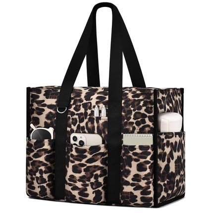 Becokan Large Tote Bag for Women Waterproof with 12 Pockets Top Zipper Closure Utility Teacher Nurse Bags for Work School