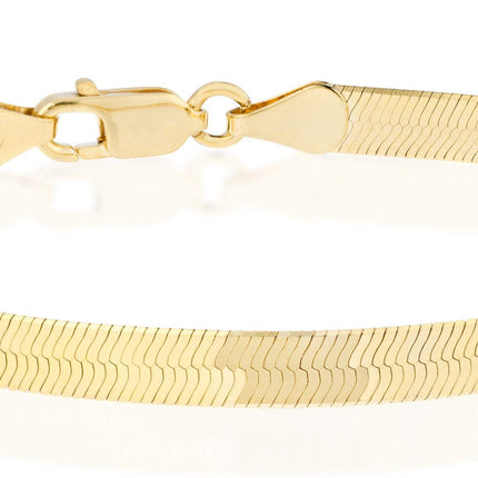 Miabella Italian Solid 925 Sterling Silver, 18K Gold Plated 4.5mm Flexible Flat Herringbone Link Chain Bracelet for Women, Made in Italy (yellow-gold-plated-silver, Length 7 Inches)