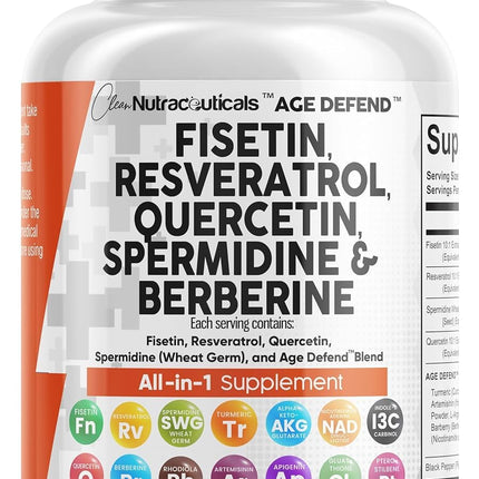 Clean Nutra Fisetin Quercetin Resveratrol Spermidine - Longevity Supplement with NAD Berberine Apigenin | Anti Aging Cellular Health Support Capsules 60 Count