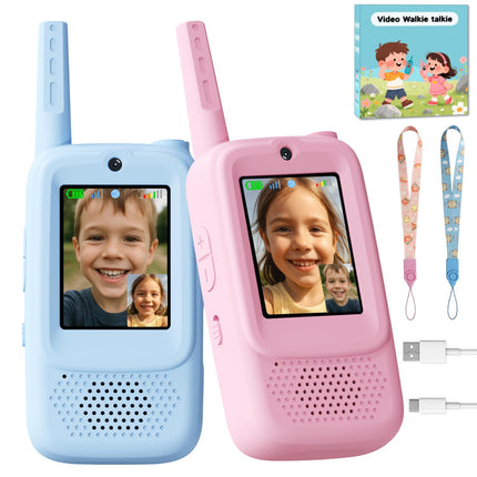 Video Walkie Talkies for Kids, Handheld 2 Pack Rechargeable Video Walkies Talkies, Indoor Outdoor Toys Christmas Birthday Gifts for Age 3-12 Year Old Girls Boys (Blue & Pink)