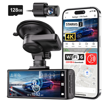REDTIGER 4K STARVIS 2 Dashcam Front Rear, 5GHz WiFi 20MB/s, Free 128GB Card