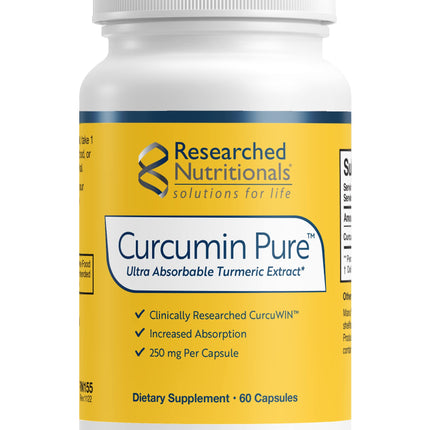Researched Nutritionals Curcumin Pure - Clinically Researched Curcumin Extract, 46x More Absorbable Than Traditional Turmeric Extract (60 Vegan Turmeric Capsules)