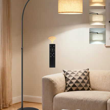 75" Arc Floor Lamp with Marble Base and Adjustable Height, Rotating Hanging Shade, Dimmable Floor Lamp for Living Room with Remote and Foot Switch, 3CCT, Over Couch Arched Reading Light E15LD05