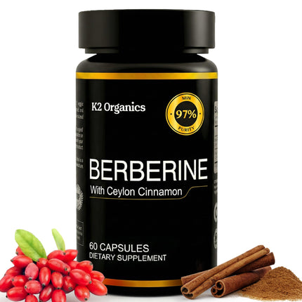 Berberine with Ceylon Cinnamon 1200mg (60 Capsules) – 97% Purity- Non-GMO, Gluten-Free, Lab-Tested Vegan Berberine Supplement