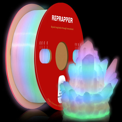 RepRapper Glow in the Dark White to Rainbow PLA Filament 1.75mm (+- 0.03mm) 2.2lb (1kg) for 3D Printer, White Material with Rainbow Multicolor Glow Effect