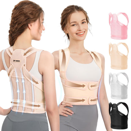 Fit Geno Back Brace Posture Corrector for Women & Men: Shoulder Straightener Adjustable Full Back Support Pain Relief - Scoliosis Hunchback Spine Corrector (Medium)