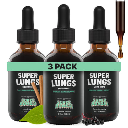 SuperBonsai Super Lungs Mullein Drops – Herbal Lung Support Tincture with Mullein Leaf Extract Elderberry Reishi Marshmallow Root – Supports Clear Breathing & Wellness – 2 oz (3