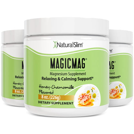 NaturalSlim Magicmag Pure Magnesium Citrate Powder Stress, Constipation, Muscle, Heart Health, and Sleep Support | Honey Chamomile Flavored Magnesium Supplement - 8oz Drink Mix (3 Pack)