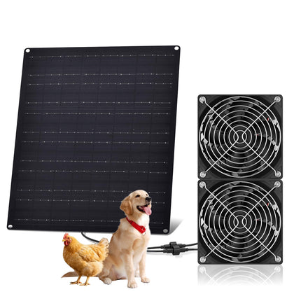 HASDSAGY Solar Powered Fan, 15W Solar Chicken Coop Fan,Waterproof Ventilation Exhaust Fan for Outdoor Shed Chicken Coops Greenhouse Doghouses Pet House for Intake or Exhaust Air Cooling