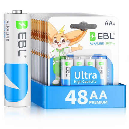 EBL AA Batteries 48 Pack Alkaline Double A Batteries Ultra Long-Lasting, 10-Year Shelf Life, Leakproof Design 1.5V AA Battery for Household and Office Devices