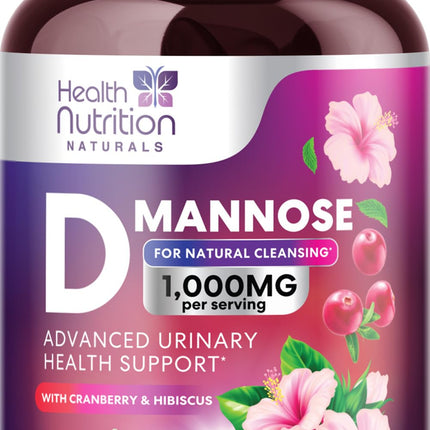 D-Mannose Supplement - 1,000mg D Mannose Per Serving with Cranberry, Hibiscus & Dandelion - Fast-Acting, Natural Urinary & Bladder Support for Women & Men – Flush & Cleanse Impurities – 180 Capsules