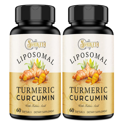 Svaiketa Liposomal Turmeric Curcumin Supplement - 2000mg, 95% Curcuminoid Extract with Piperine - 60 Softgels (2 Bottle)