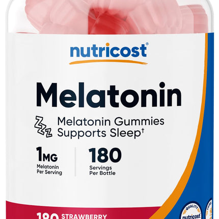 Nutricost Melatonin 1mg, 180 Gummies, Strawberry Flavored - Gluten Free, Non-GMO, No Corn Syrup