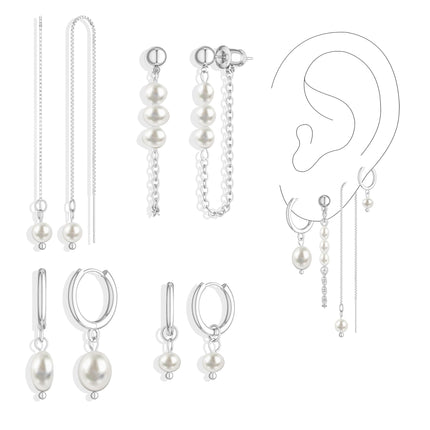 Moodear Silver Earrings for Women, 925 Silver Pearl Earring Stacks Jewelry