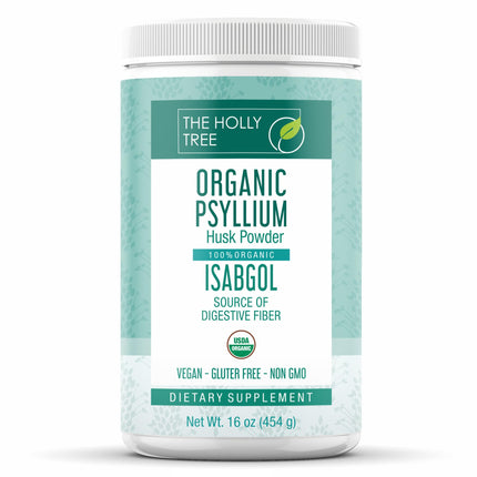 THE HOLLY TREE Organic Psyllium Husk Powder 16 oz - Isabgol Psyllium Husk Powder Organic for Gut Cleanse & Regularity - Premium Fiber - Vegan, Gluten-Free, Non-GMO, USDA Certified