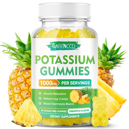 Potassium Citrate Gummies 1000mg, High Potency Potassium Supplement Gummies for Adults Women & Men, Support Muscle Health, Sugar-Free, Pineapple Flavor, 60 Count