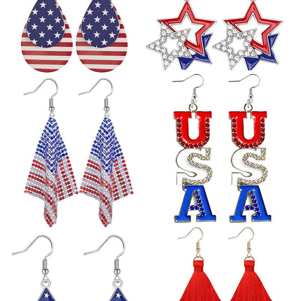 【6 Pairs】 American Flag Earrings USA Drop Earrings 4th of July Accessories for Women Fourth 4th of July Outfits for Women Patriotic earring Party Favors Red White Blue Decorations