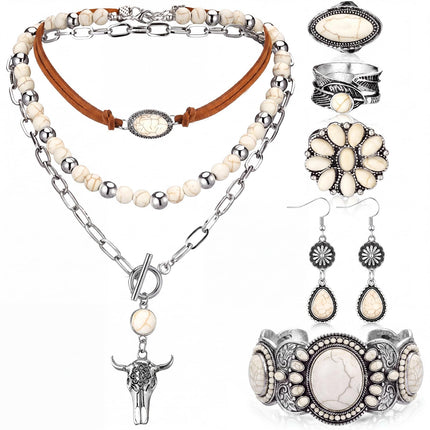 Ecally Western Turquoise Jewelry Set for Women, Fashion, White