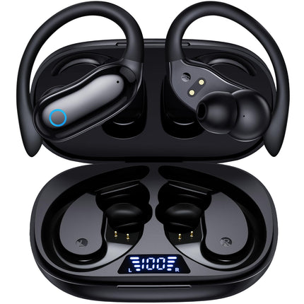 GNMN Active Noise Cancelling Ear Buds Wireless Earbuds 96hrs Playback Bluetooth Headphones Dual Battery Display Stereo Bass Earphones with Earhooks Microphone IPX7 Waterproof for Sports/Workout