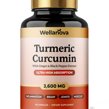 Turmeric Curcumin Supplement with Ginger & Black Pepper Extract 3,600 mg – Ultra High Absorption – Inflammation, Joint & Muscle Support – 60 Capsules