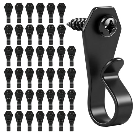 HiGift 40 Pack String Light Hanger Hooks, Stainless Steel Light Clips Black, Outdoor Screw Hooks Rope Light Clips for Hanging Christmas Light, Plants, Party Light Wire and Led Fairy Led Light Clips