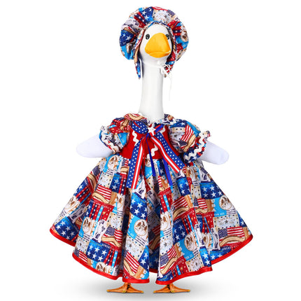 Abbylike 4th of July Porch Goose Outfit Patriotic American Flag Red Blue White Lawn Goose Clothes Fits 23 Inch Cement Statue Geese Costume for 250th Independence Day Outdoor Garden Yard Patio Decor