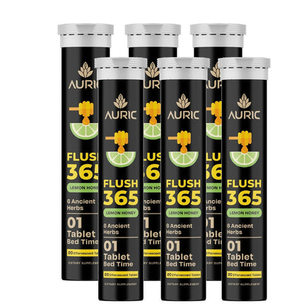 Auric Flush 365 Effervescent 120 Tablets Herbal Digestive Support | with Triphala, Isabgol, Castor Oil & Senna | Honey Lemon Flavor | Support Bowel & Gut Cleanse | Plant-Based Supplement