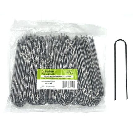 DeWitt 6 Inch U-Shaped Rounded Top Steel Anchor Pins, Garden Staples for Weed Barrier, Mats, Tarps, Garden, & Outdoor Landscaping, 100 Count, Silver