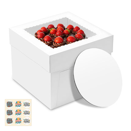 RYDDOY 3 Pack Cake Boxes with Board, 10x10x8 In Tall Cake Box with Window