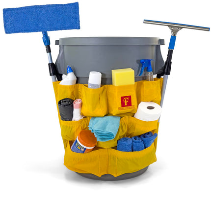 Trash Can Caddy Bag | Brute/Uline Compatible | Fits 32-55 Gallon Can XL Size | 12 Pockets | Heavy Duty Vinyl | Cleaning Supplies Caddy Organizer.