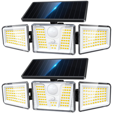 KOOPER Solar Flood Lights, 210 LED Motion Sensor Outdoor Lights, Solar Motion Lights Outdoor Waterproof, 3 Heads 300° Wide Angle Outdoor Security Lights for Yard Patio Garage Entryways, 2 Pack, Black