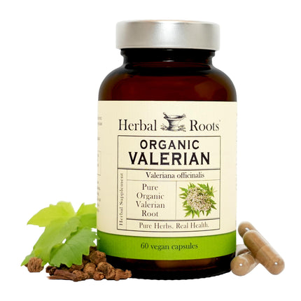 Herbal Roots Pure Organic Valerian Root Capsules - Non-Habit Forming with no Melatonin, Non-GMO - 60 Count Vegan Capsules, Herbal Supplement