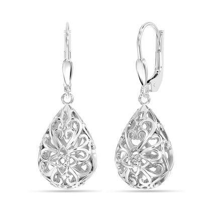 LeCalla 925 Sterling Silver Filigree Infinity Celtic Knot Leverback Earrings for Women | Tear Drop Dangler Silver Earrings | Women's Drop & Dangle Earrings 33mm