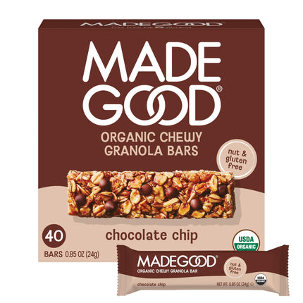 MadeGood Chocolate Chip Chewy Granola Bars, 40-Pack, Gluten Free Snacks